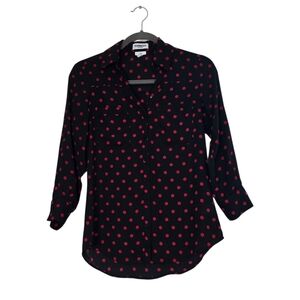 Express Portofino Black and Red Polkadot Slim Buttondown Shirt Office Career